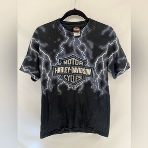 Vintage Harley Davidson Lightning AOP Shirt Mens Sz M All Over Print Blue Black